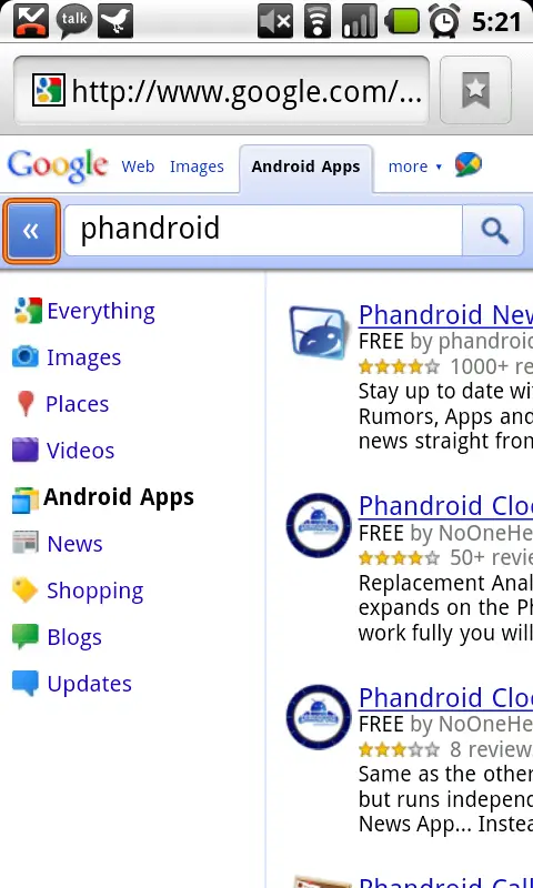  now Google's added an “Android Apps” tab to their mobile search site.