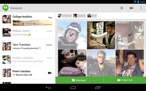 Google Plus Hangouts tablet