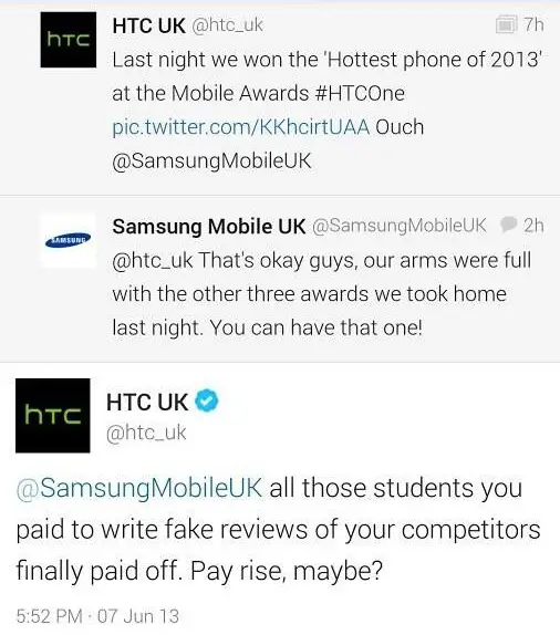 HTC UK Samsung Mobile UK Twitter fight