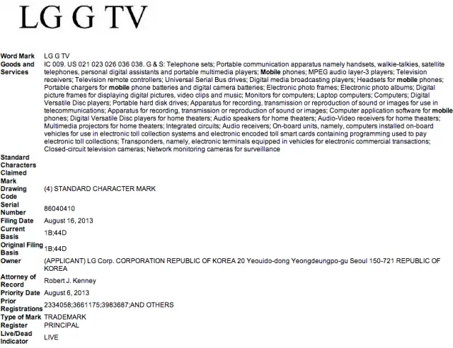 LG G TV trademark