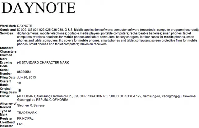 Samsung Daynote Trademark