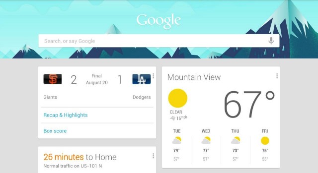 Google Now tablet screenshot