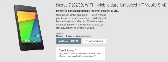 Nexus 7 4G LTE Google Play
