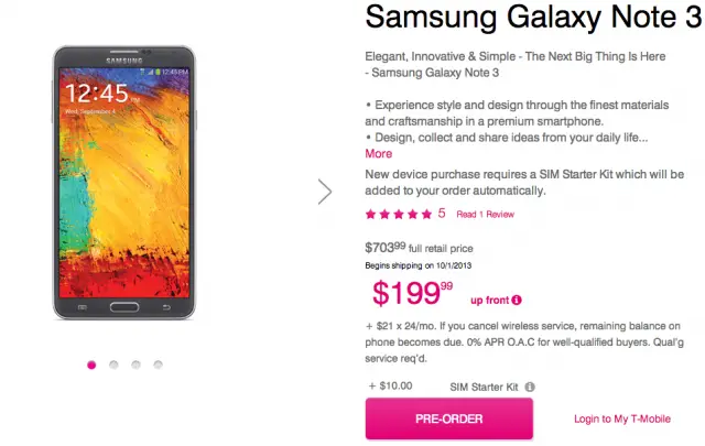 T-Mobile Samsung Galaxy Note 3 pre-order