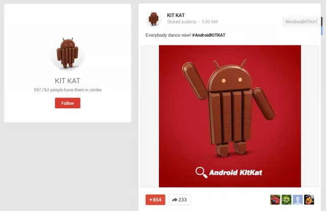 Android KitKat dancing Google Plus