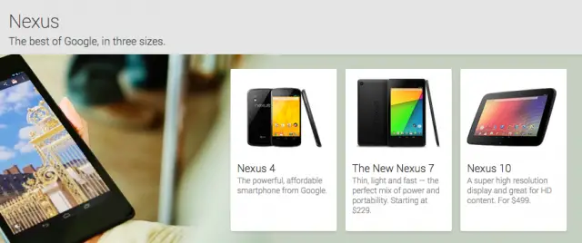 Google Play Devices Nexus 4 7 10