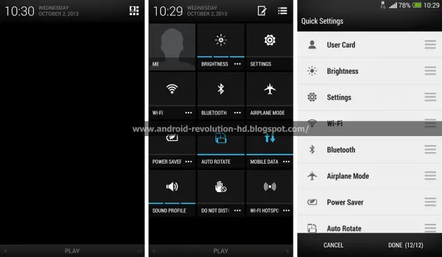 HTC Sense 5 quick settings organizer