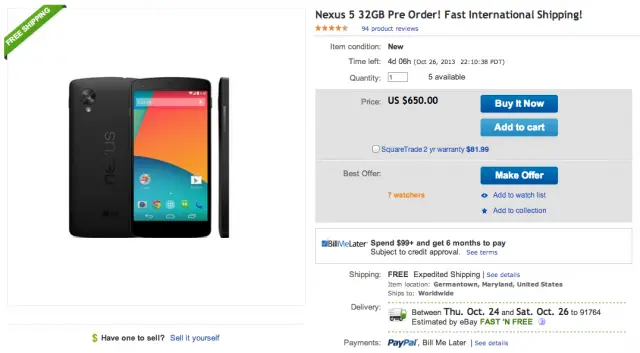 Nexus 5 on eBay