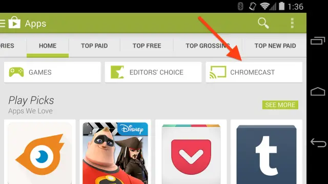 Chromecast app category on Google Play