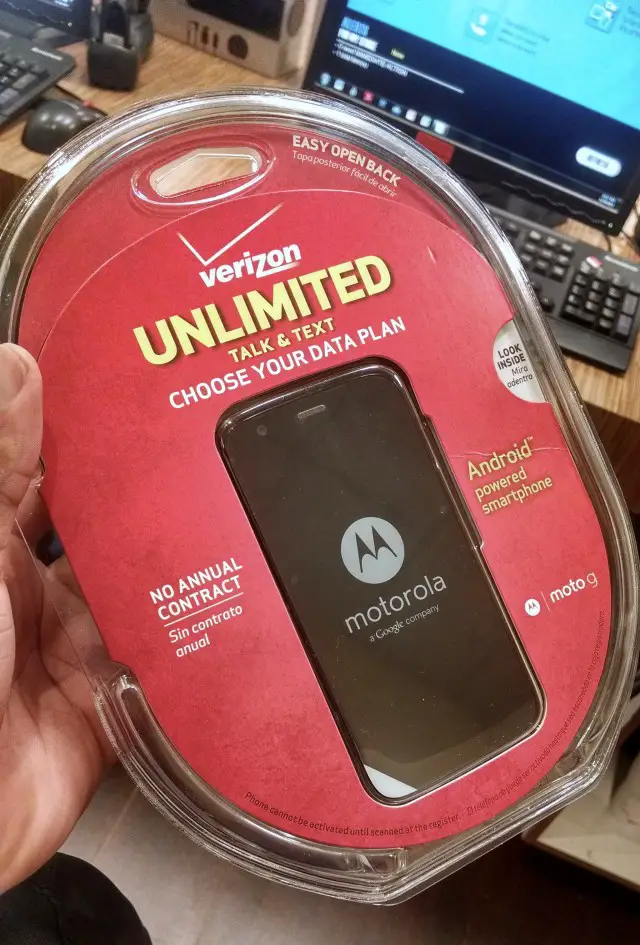 Moto G Verizon Wireless packaging