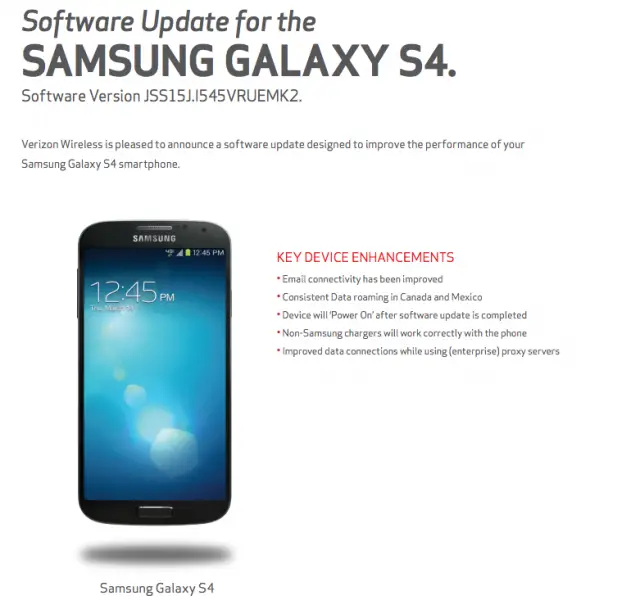 Verizon Galaxy S4 VRUEMK2 update