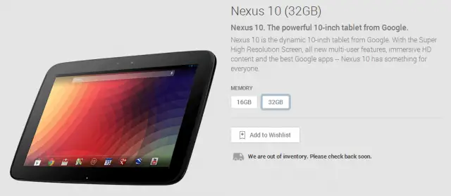 nexus 10 32gb inventory