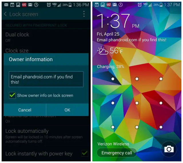 Galaxy S5 lockscreen info