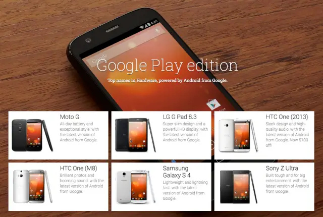 Google Play edition devices screenshot