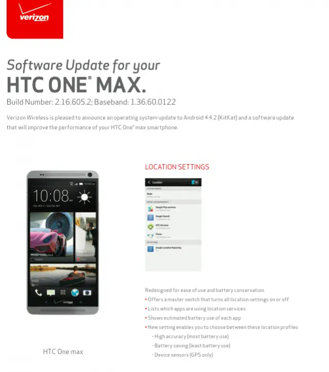 HTC One Max Verizon Wireless Android 4.4.2 KitKat
