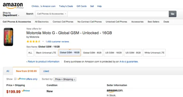 Motorola Moto G 4G LTE Amazon