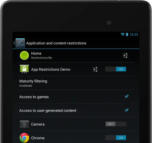 Jelly Bean 4.3 restricted profiles apps