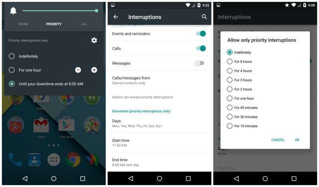 Android 5.0 Lollipop Interruptions settings