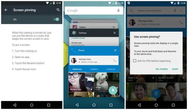 Android 5.0 Lollipop Screen pinning