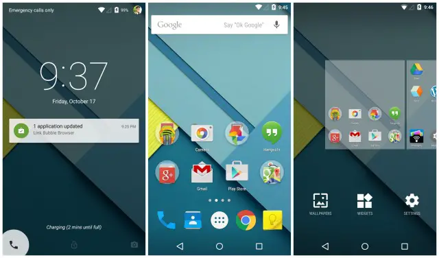 Android 5.0 Lollipop lockscreen homescreen