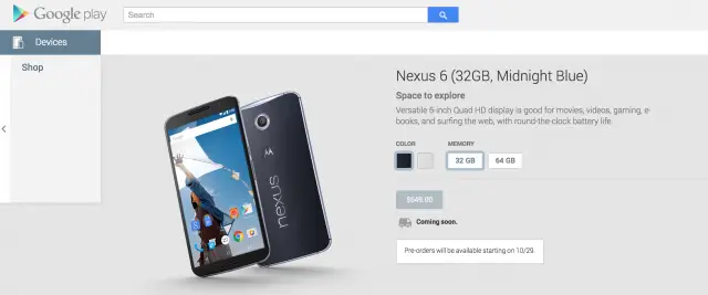 Nexus 6 Google Play Pre-order