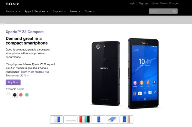 Sony Xperia Z3 Compact US page