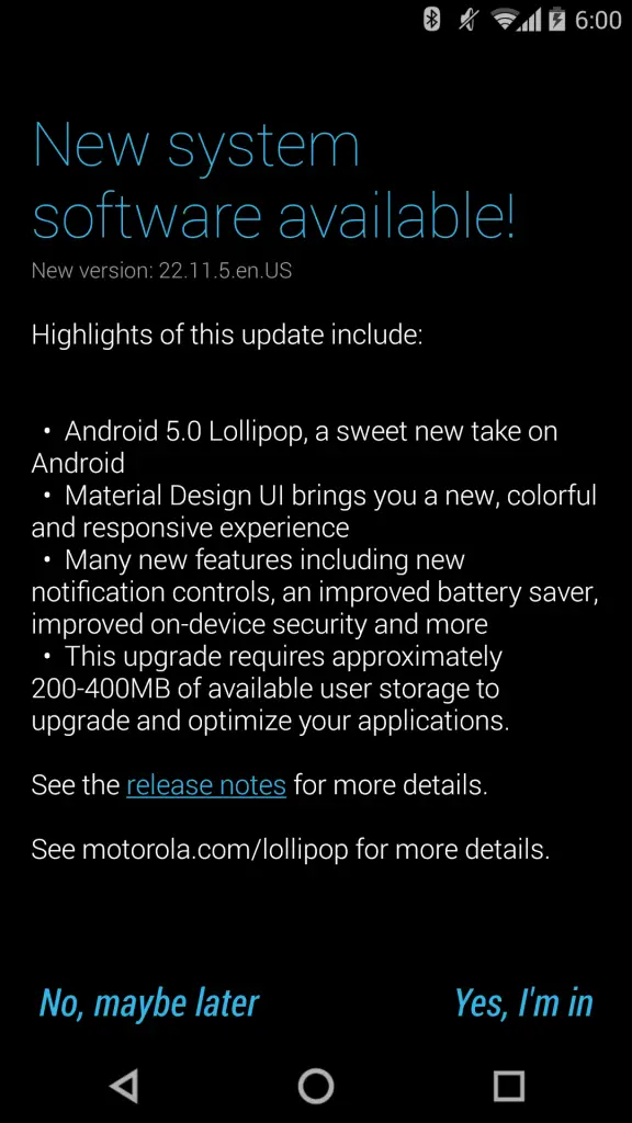 Moto X 2014 Android 5.0 Lollipop
