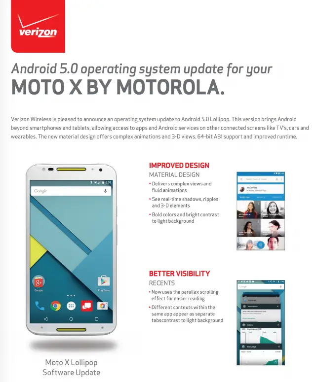 Verizon Moto X 2014 Android 5.0 Lollipop update