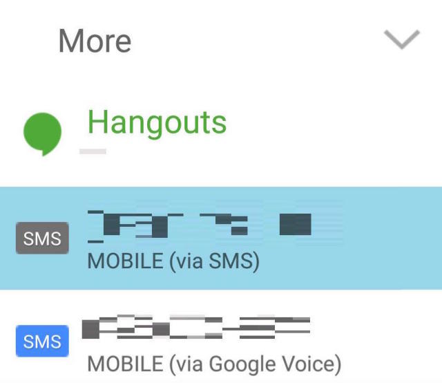 Hangouts with Google Voice chooser