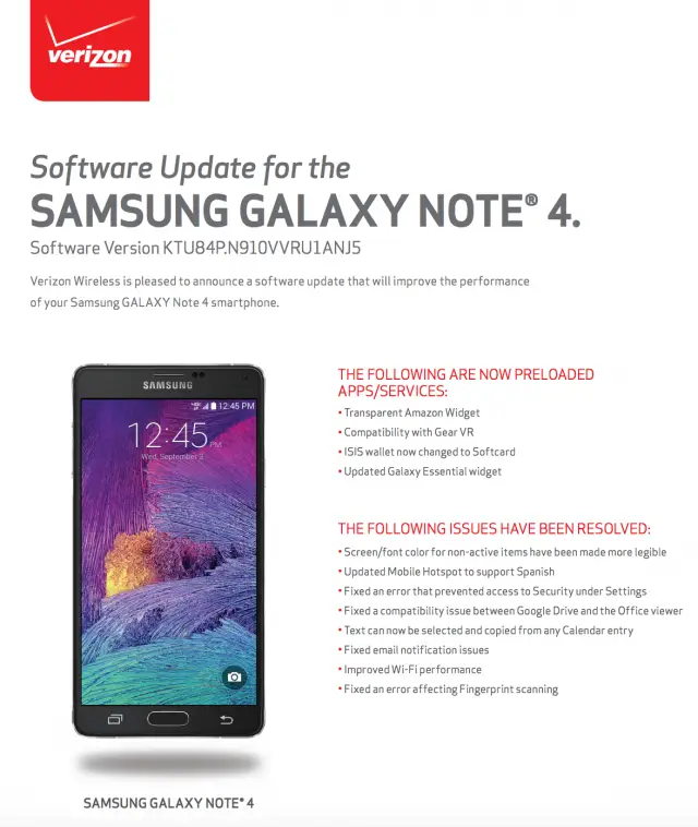 Verizon Samsung Galaxy Note 4 Gear VR update
