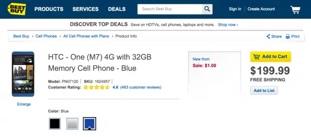 Blue HTC One Best Buy