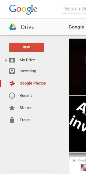 Google Photos tab Drive