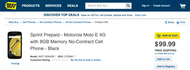 Motorola Moto E 4G LTE Best Buy