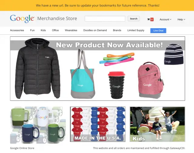 Google Merchandise Store new URL