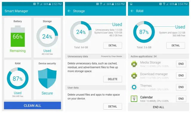 Samsung Galaxy S6 Smart Manager app