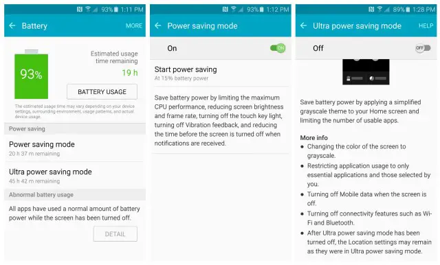 Samsung Galaxy S6 Ultra Power saving mode