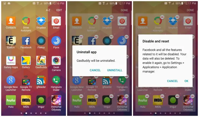 Samsung Galaxy S6 uninstall delete apps