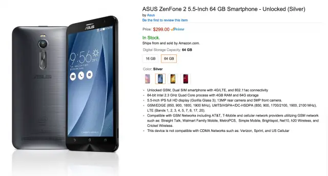 Amazon ASUS ZenFone 2 now available