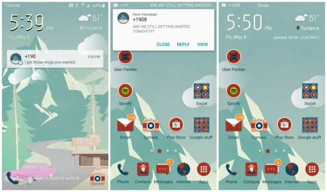 Samsung Galaxy S6 popup notification messages ticker
