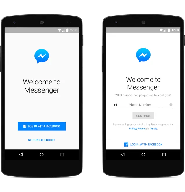 Facebook Messenger sign-up Android