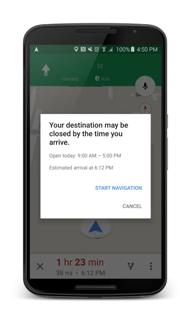 Google Maps business hours notification navigation