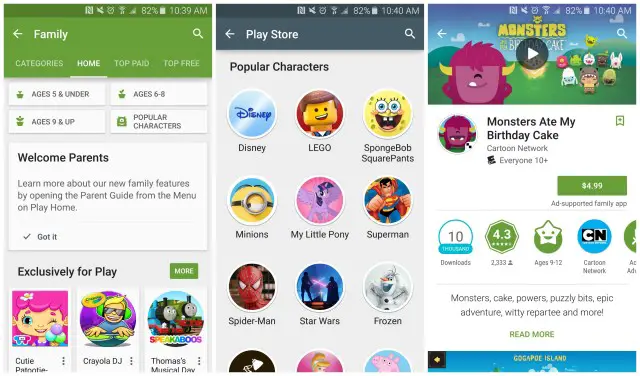 Google Play Family section