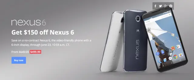 Nexus 6 sale 150 off