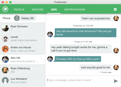 pushbullet sms on pc