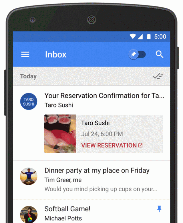 snooze update inbox by gmail