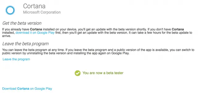 Cortana beta Google Play