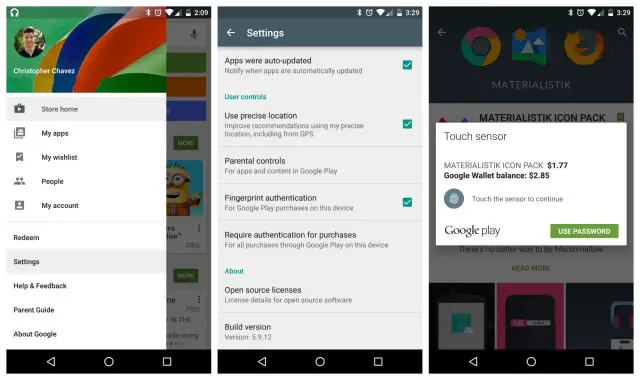 Nexus 6P Imprint fingerprint purchases Google Play