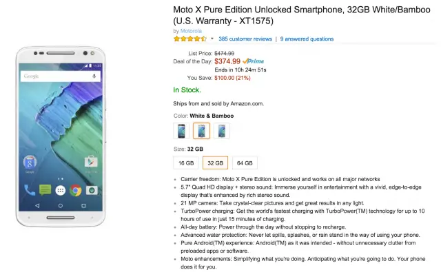 Moto X Pure Edition Amazon sale