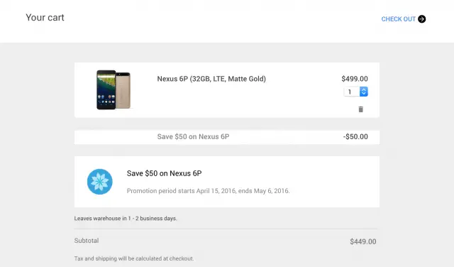 Google Nexus 50 dollar off promo 6P 5X