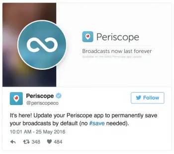 Periscope Update Announcement Tweet